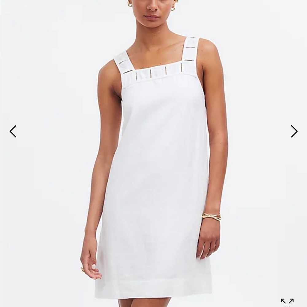 MADEWELL Embroidered Tank Mini Dress in Linen with pockets